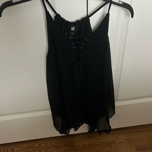 Iz Byer Black Asymmetrical Tie Front Camisole